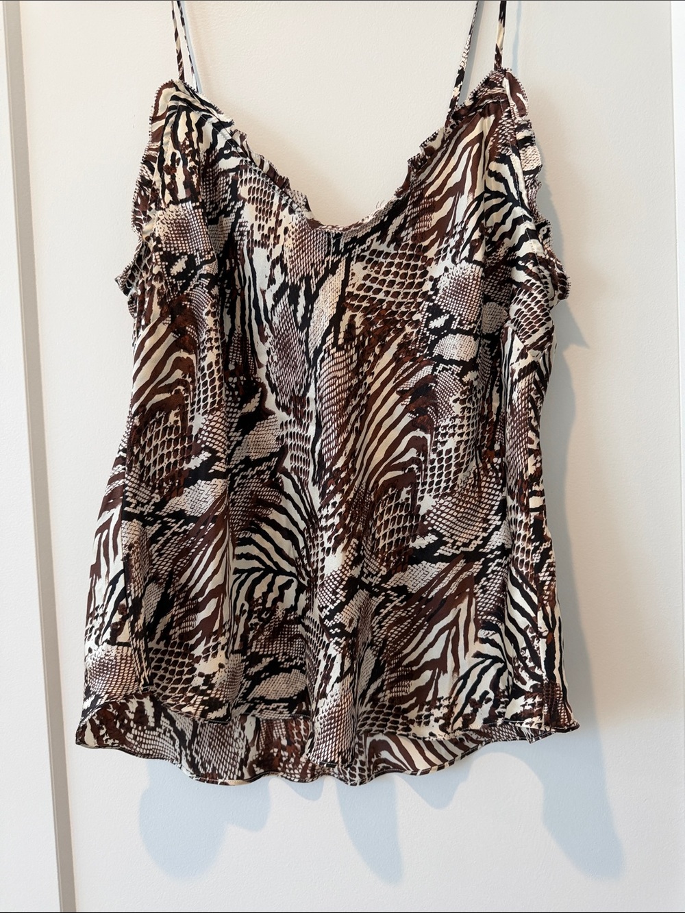 Wilfred Brown and Cream Animal-Print Silk Camisole